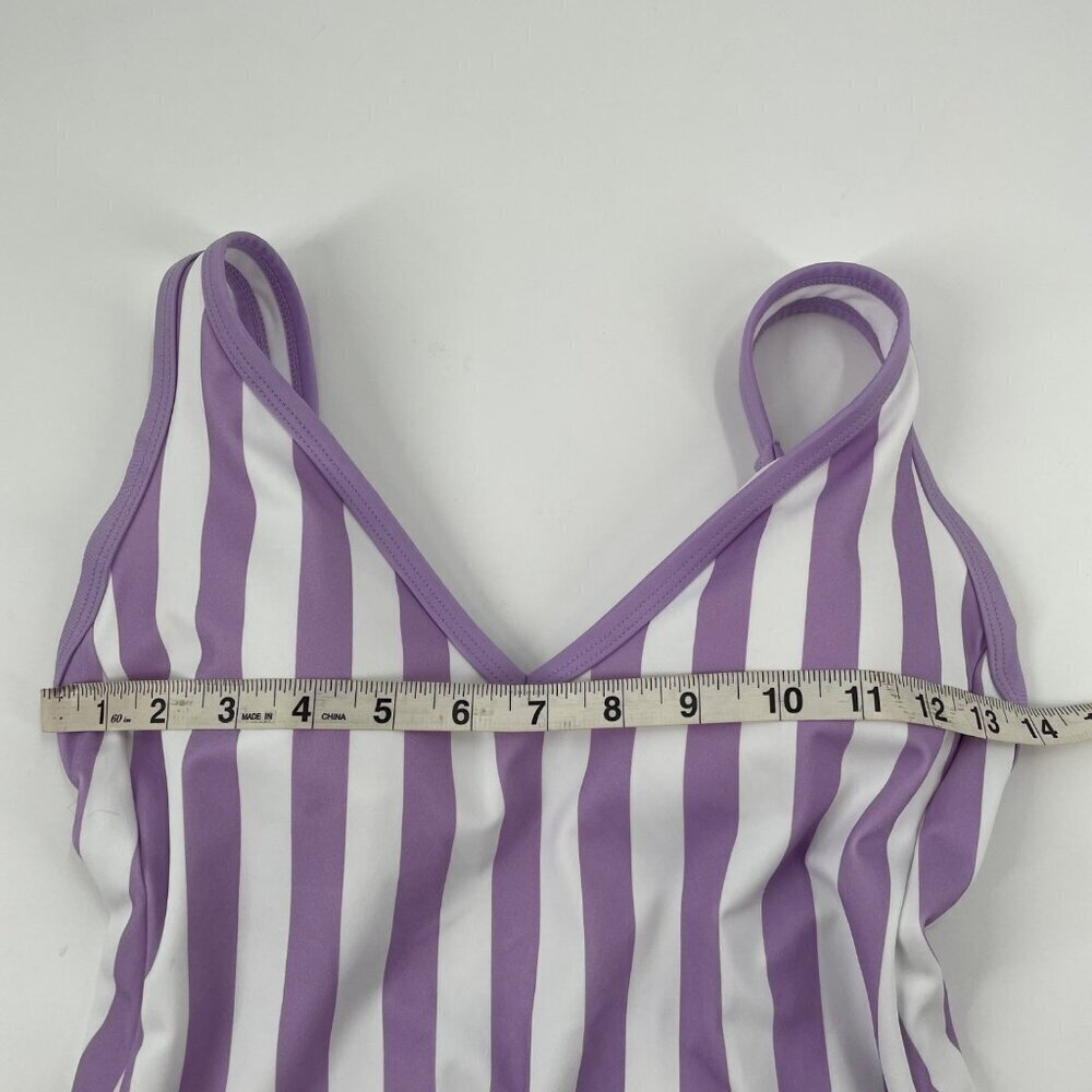NWT Kona Sol Purple Striped Deep V-Neck One Piece Swim Suit Womens Size Small - Picture 3 of 7